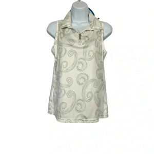 Izod Golf Classic Women's White Geometric Design 1/4 Zip Sleeveless Golf Polo M